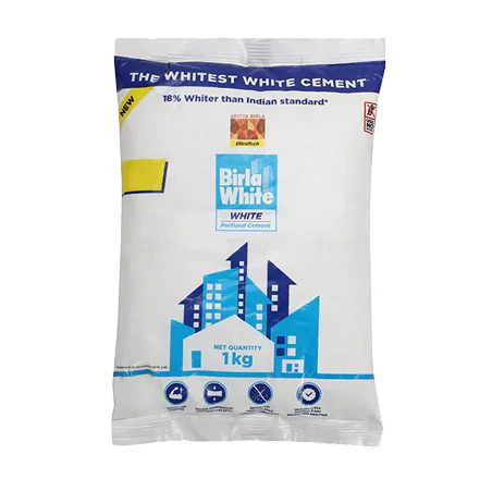 Close-up of Birla White White Portland Cement 1kg packaging by Aditya Birla Ultratech