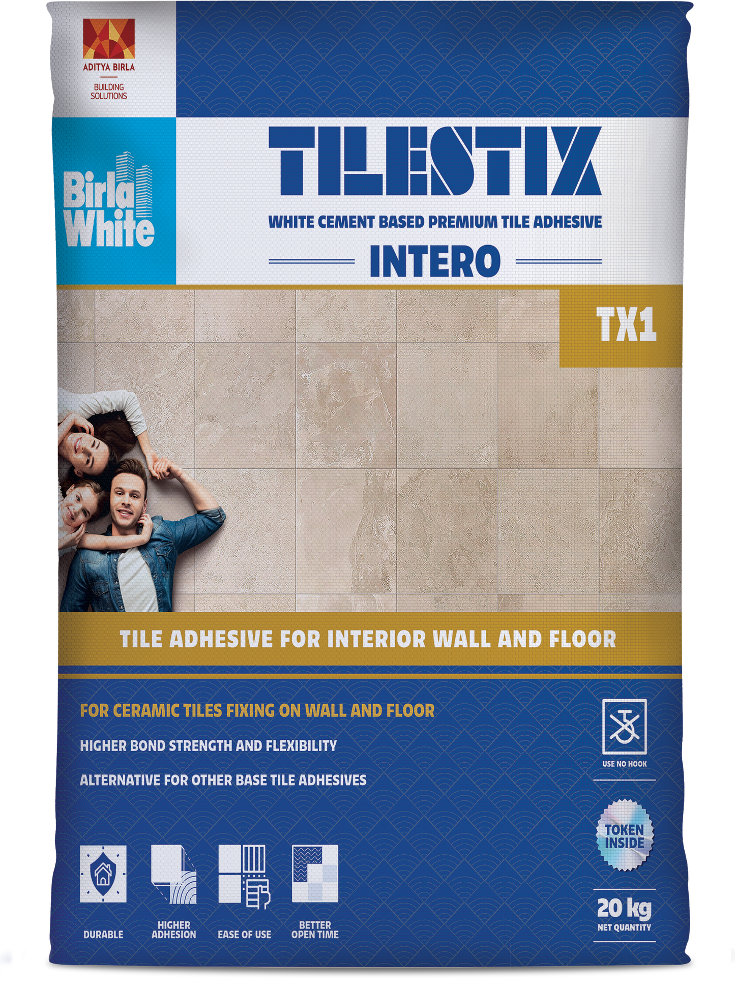 Birla White TX1 Tile Adhesive,White, 20 kg Bag