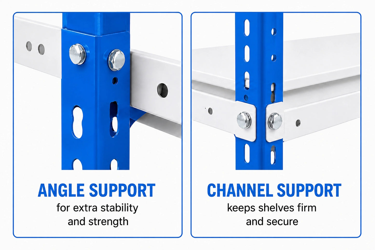 Powder Coated 5 Shelf Slotted Angle Storage Rack, 6ft x 3ft x 1ft, Mild Steel, Blue & White, 30 kg per Shelf