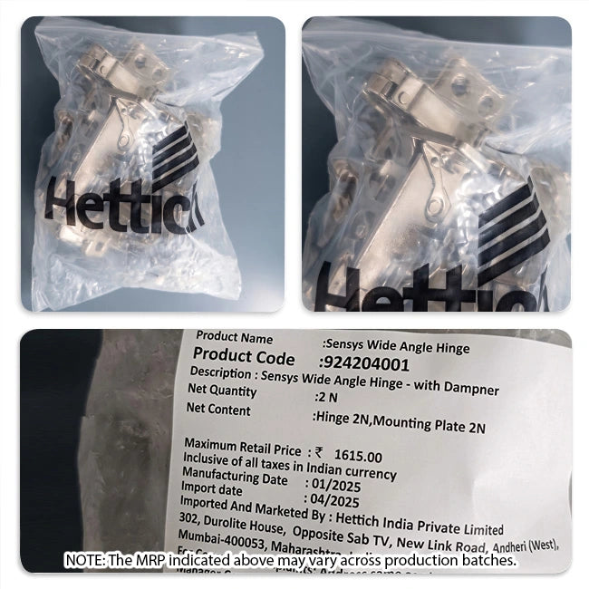 Hettich Sensys 8657i Corner 165° Zero Protrusion Soft Close Hinges, 0 Crank, 1 Set (2 Nos)