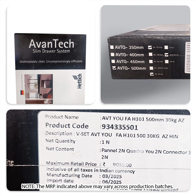 Hettich AvanTech Tandem Box Anthracite, 500mm, 30Kg, Full Set