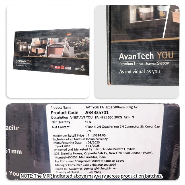 Hettich AvanTech Tandem Box Anthracite, 500mm, 30Kg, Full Set