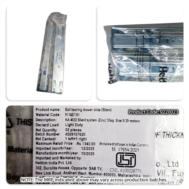 Hettich KA 4532 German Telescopic Channel, Soft Close, 35kg, Zinc