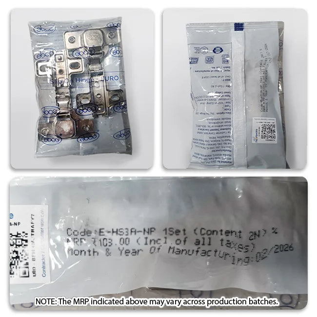 Ebco Slip On Hinge, Regular Close, 1 Set (2 Nos)