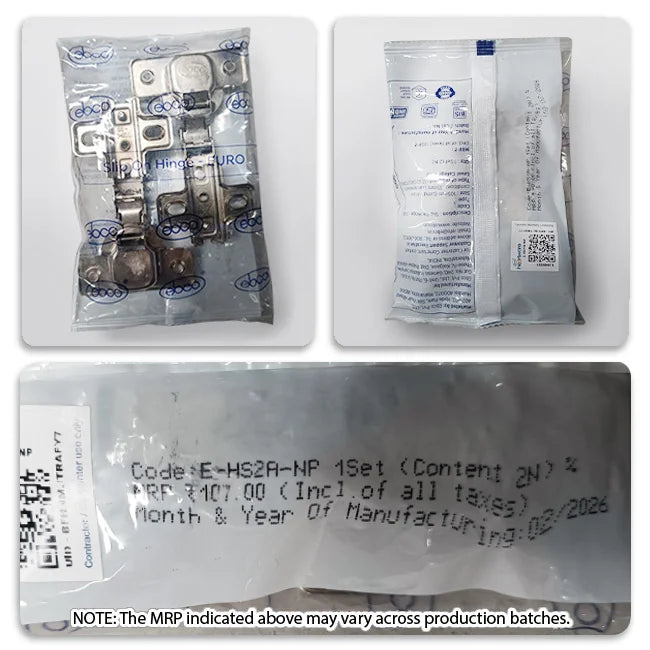 Ebco Slip On Hinge, Regular Close, 1 Set (2 Nos)