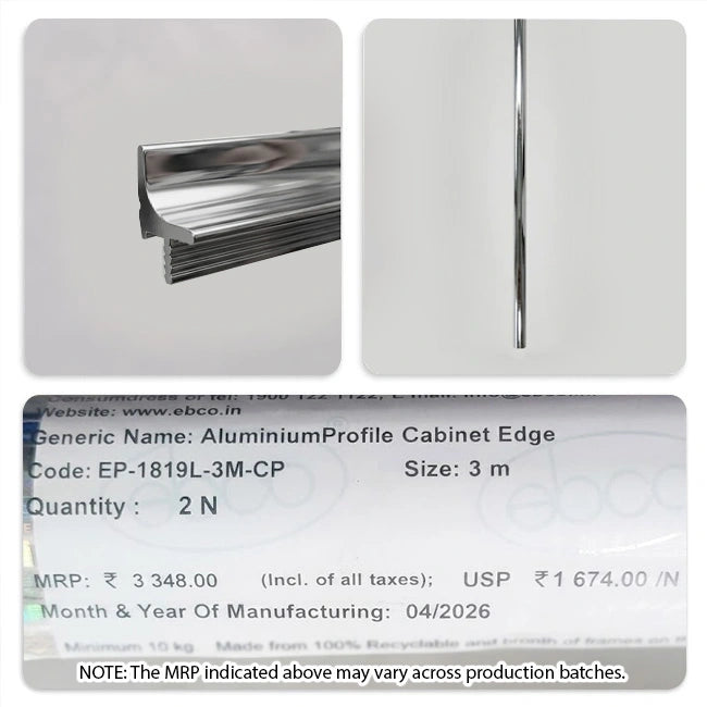 Ebco Aluminium Profile Cabinet Edge, Length 3m