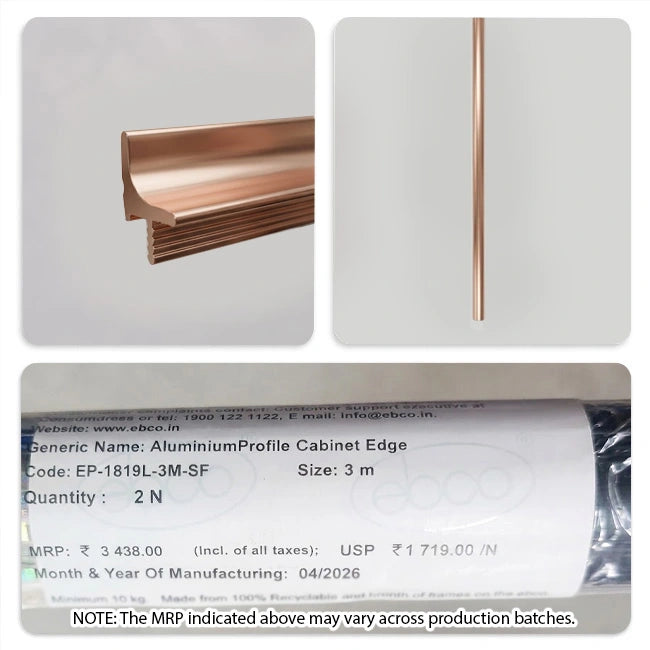 Ebco Aluminium Profile Cabinet Edge, Length 3m