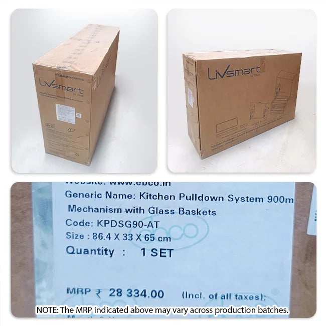 Ebco Livsmart Kitchen Pulldown System 900mm Mechanism with Glass Baskets | HomeRun, Bangalore