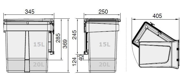 Ebco Swing Out Waste Bin, Rectangular, Double