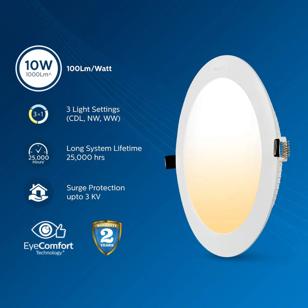 Philips Ultra Glow 3-in-1 LED Downlight, Round