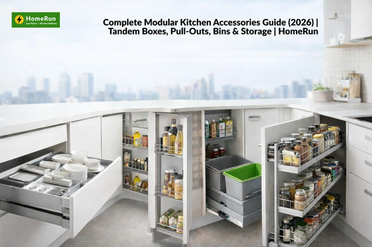 Complete Modular Kitchen Accessories Guide (2026) | Tandem Boxes, Pull-Outs, Bins & Storage | HomeRun