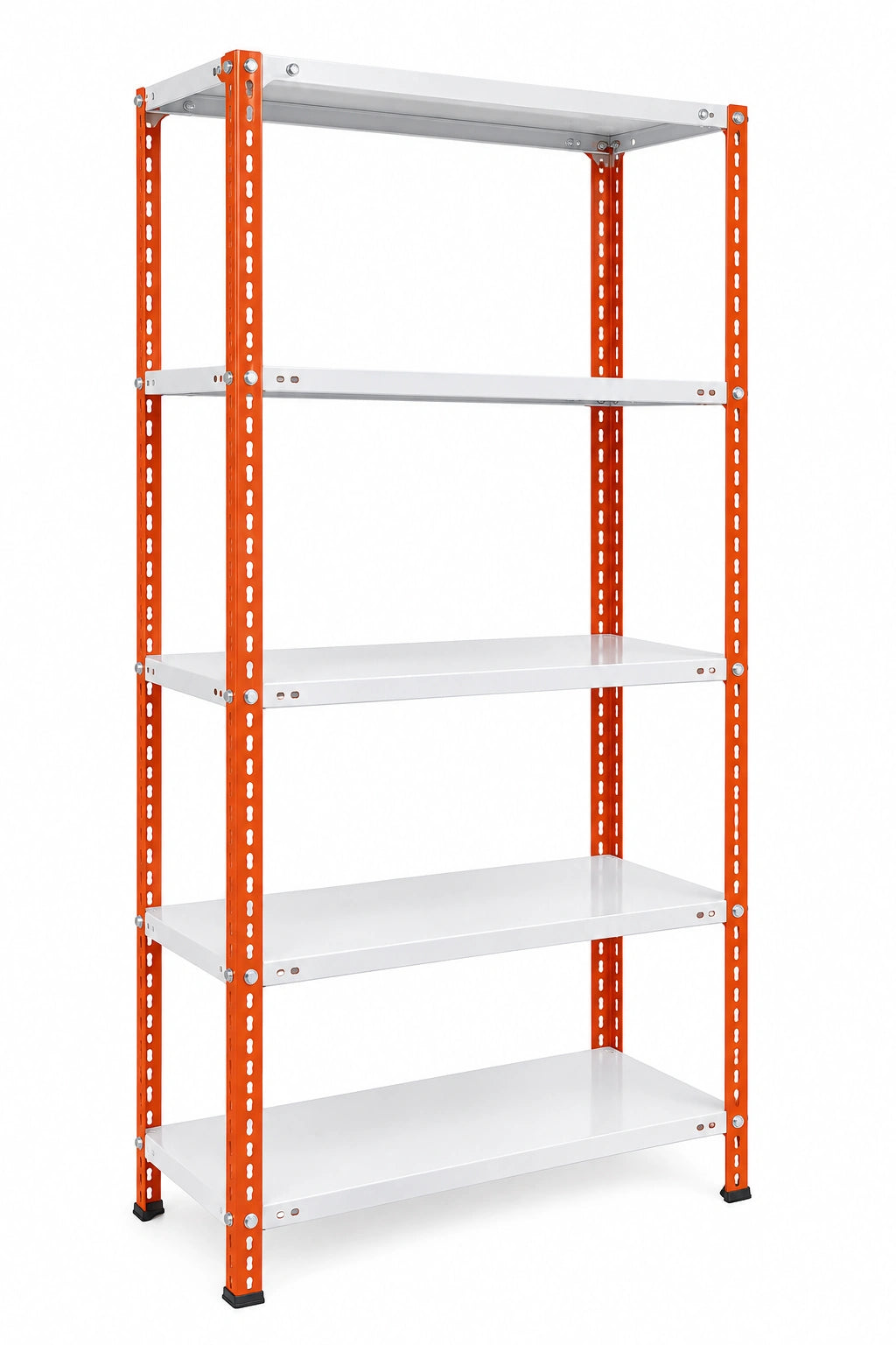 Powder Coated 5 Shelf Slotted Angle Storage Rack, 6ft x 3ft x 1ft, Mild Steel, Multicolor & White, 30 kg per Shelf
