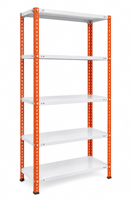 Powder Coated 5 Shelf Slotted Angle Storage Rack, 6ft x 3ft x 1ft, Mild Steel, Multicolor & White, 30 kg per Shelf