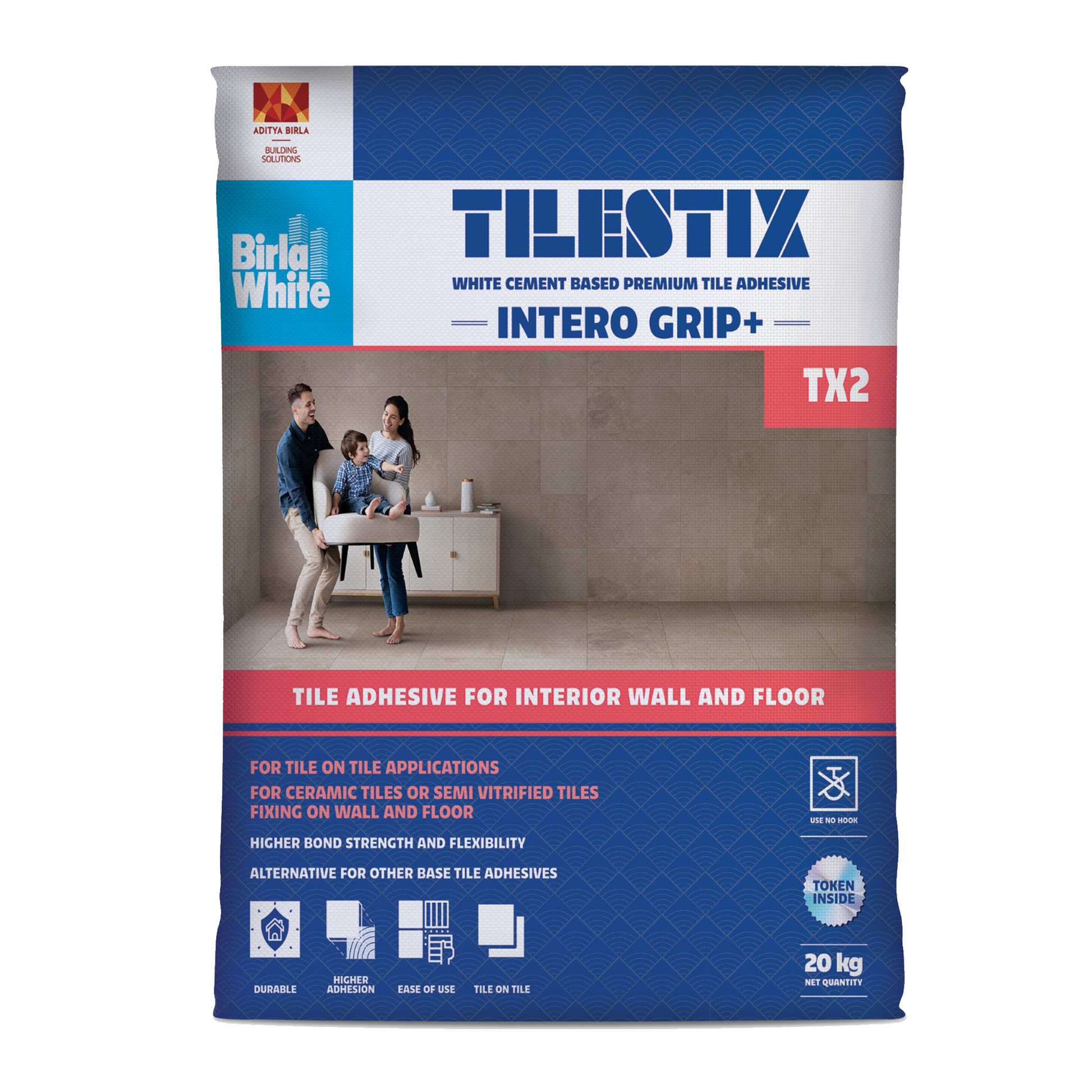 Birla White Tilestix Intero Grip+ (TX2) Tile Adhesive, White, 20 Kg Bag | HomeRun, Bangalore