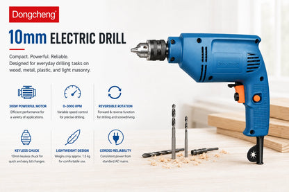 Dongcheng DJZ10A 10mm (0.4") Electric Drill, 300W