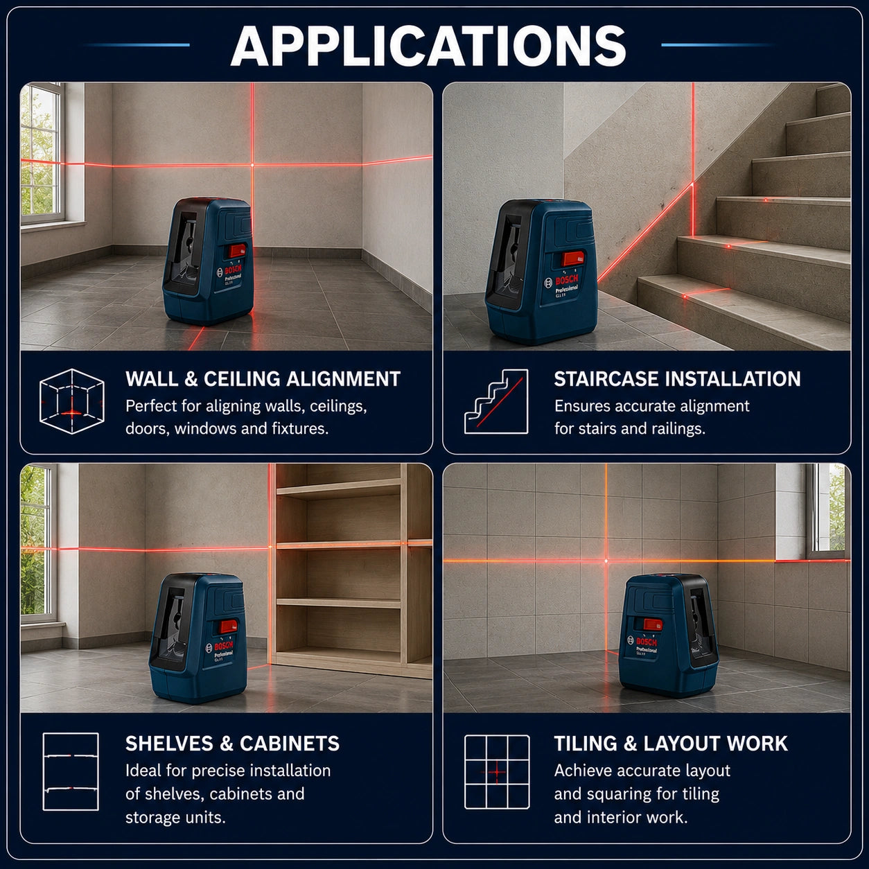 Bosch Professional GLL 3X Line Laser, 15m (49ft) Range, Self Levelling