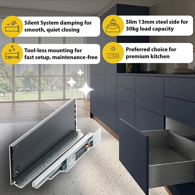 Hettich AvanTech Tandem Box Anthracite, 500mm, 30Kg, Full Set | HomeRun, Bangalore