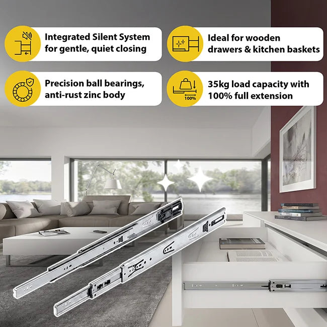 Hettich KA 4732 Telescopic Channel, Soft Close, 35 kg Capacity, Zinc I Homerun, Bangalore