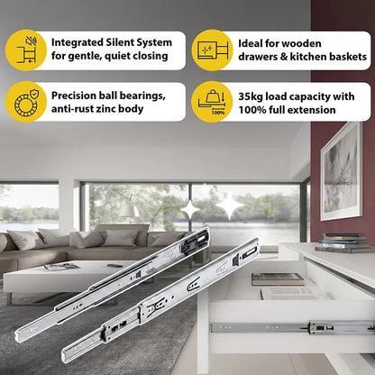Hettich KA 4732 Telescopic Channel, Soft Close, 35 kg Capacity, Zinc I Homerun, Bangalore