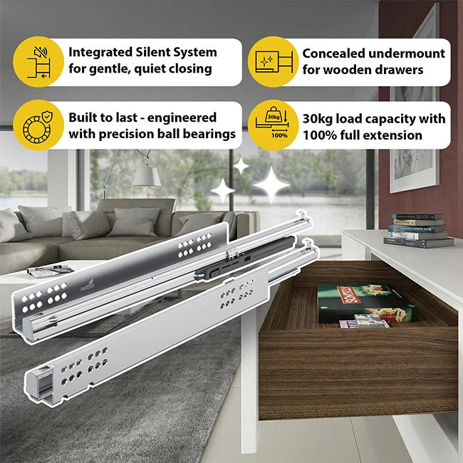 Hettich Quadro-V6 Drawer Runners, Full Extension, 30 Kgs Capacity, Silent System | HomeRun, Bangalore