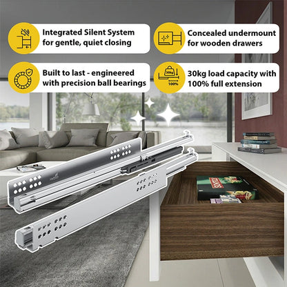 Hettich Quadro-V6 Drawer Runners, Full Extension, 30 Kgs Capacity, Silent System | HomeRun, Bangalore