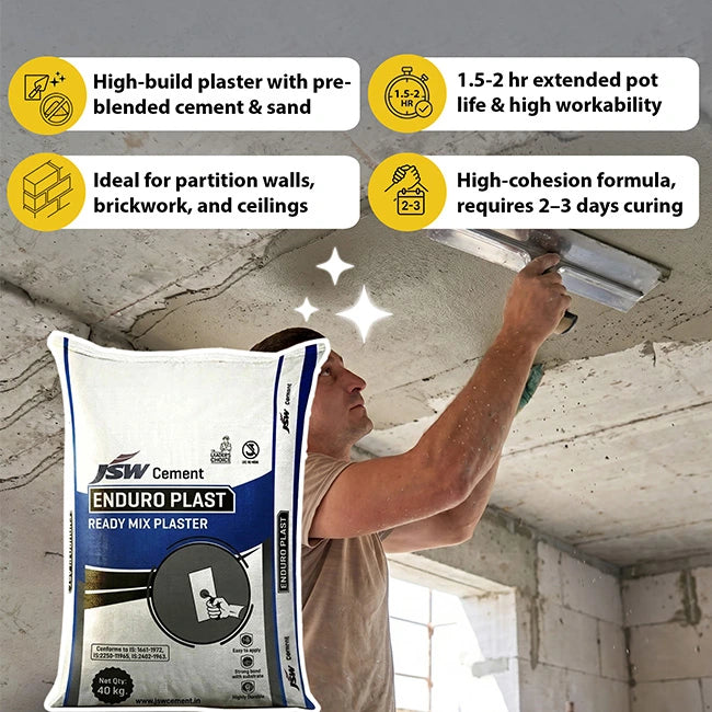 JSW Enduro Plast Ready Mix Plaster, 40 Kg Bag | HomeRun, Bangalore