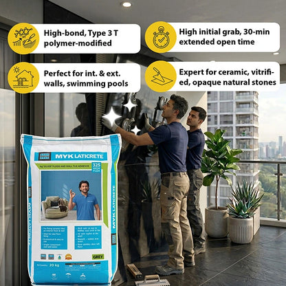 MYK Laticrete 325 High Flex Tile & Stone Adhesive, Grey, 20 Kg Bag | HomeRun, Bangalore