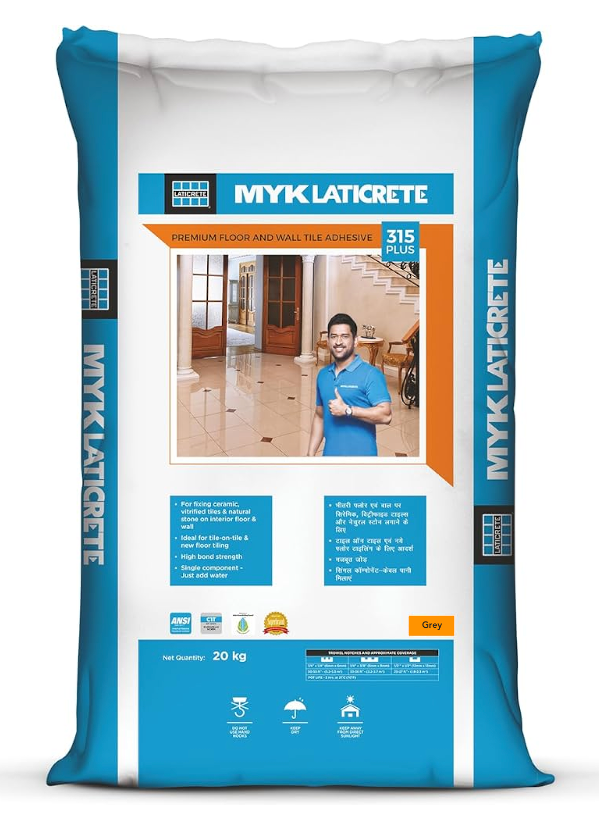 MYK Laticrete 315 Plus Floor & Wall Tile Adhesive,  Grey, 20 Kg Bag