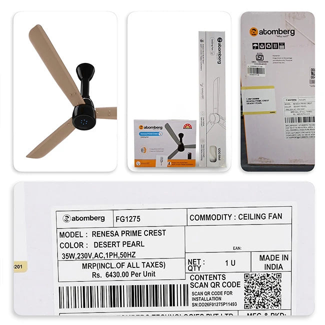 Atomberg Renesa Prime Crest 1200mm BLDC Ceiling Fan with Remote I Homerun, Bangalore