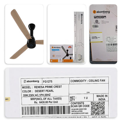 Atomberg Renesa Prime Crest 1200mm BLDC Ceiling Fan with Remote I Homerun, Bangalore