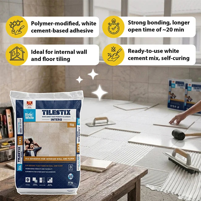 Birla White TX1 Tile Adhesive,White, 20 kg Bag | HomeRun, Bangalore