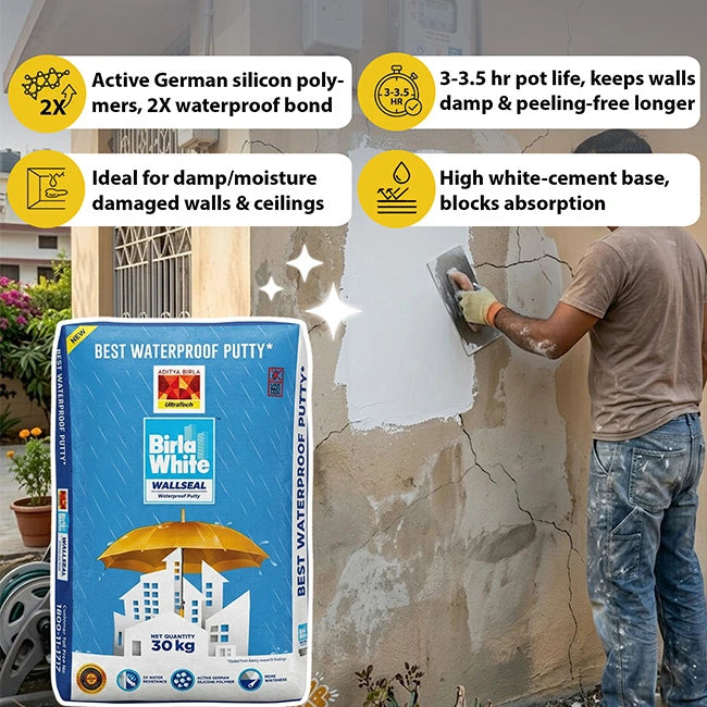 Birla White WallSeal Waterproof Putty, 30 Kg Bag