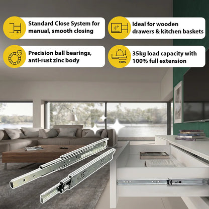 Ebco Sleek Telescopic Drawer Channel, Regular Close, 35 Kg Capacity, Zinc I Homerun, Bangalore
