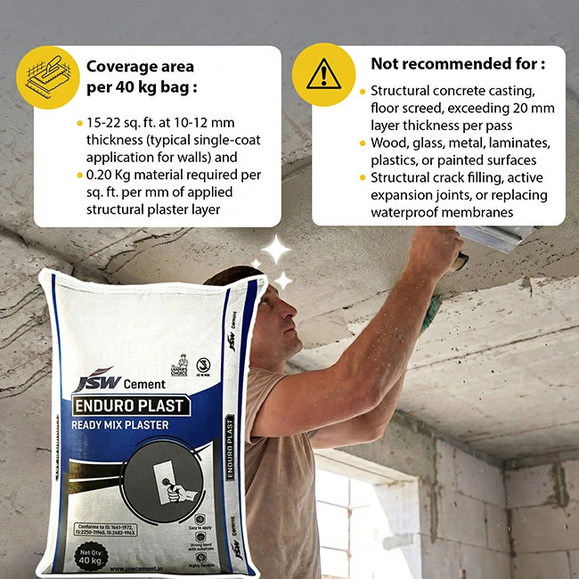 JSW Enduro Plast Ready Mix Plaster, 40 Kg Bag | HomeRun, Bangalore