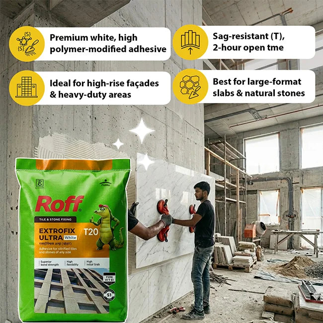 Roff T20 Extrofix Ultra Tile Adhesive, White, 20 Kg Bag | HomeRun, Bangalore