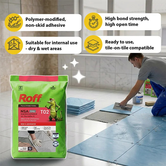 Roff T02 NSA Tile Adhesive, Grey, 30 Kg Bag | HomeRun, Bangalore