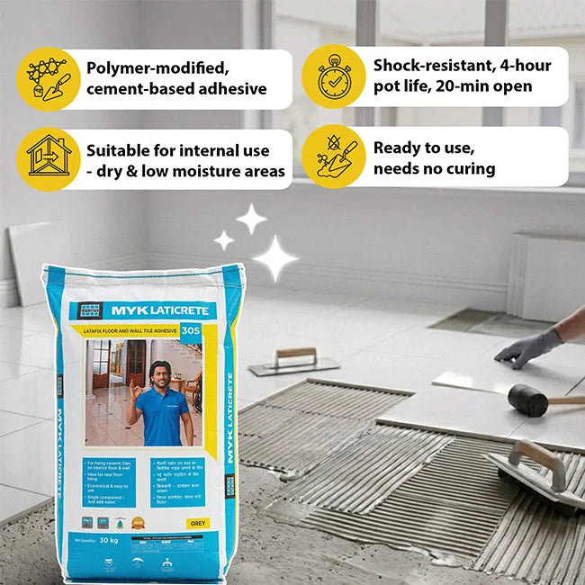 MYK Laticrete 305 Tile Adhesive, Grey, 30 Kg Bag | HomeRun, Bangalore
