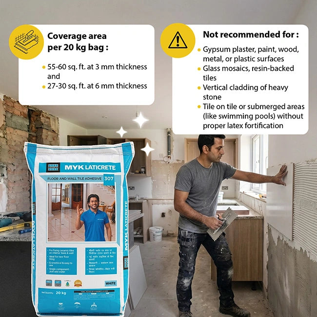 MYK Laticrete 307 Ceramic Tile Adhesive, White, 20 Kg Bag | HomeRun, Bangalore