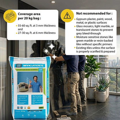 MYK Laticrete 325 High Flex Tile & Stone Adhesive, Grey, 20 Kg Bag | HomeRun, Bangalore