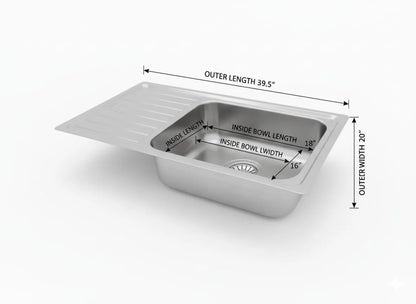Nirali Elegance Single Bowl with Drain Board, Stainless Steel  - Matte Finish