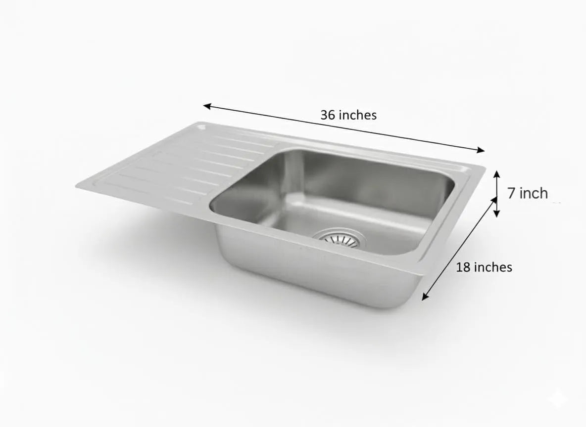 Nirali Elegance Single Bowl with Drain Board, Stainless Steel  - Matte Finish