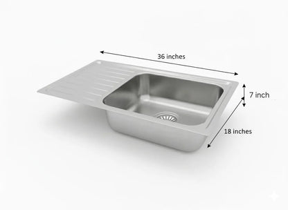 Nirali Elegance Single Bowl with Drain Board, Stainless Steel  - Matte Finish