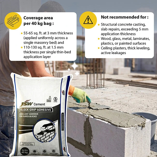 JSW Block Grip AAC Block Jointing Mortar/Adhesive, 40 Kg Bag | HomeRun, Bangalore
