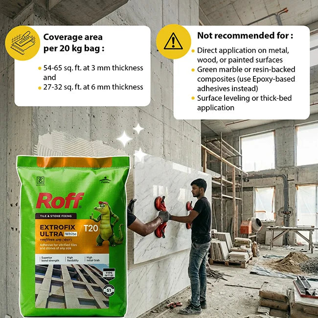 Roff T20 Extrofix Ultra Tile Adhesive, White, 20 Kg Bag | HomeRun, Bangalore