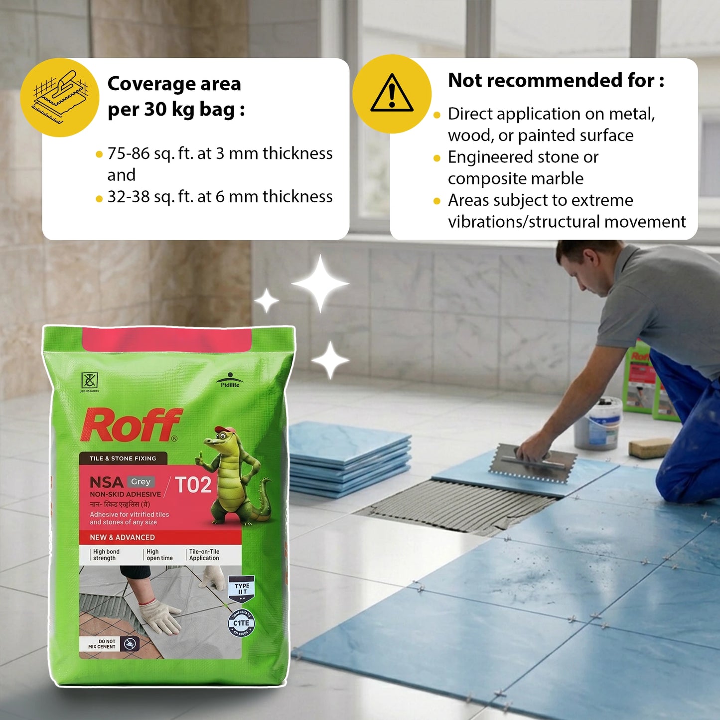 Roff T02 NSA Tile Adhesive, Grey, 30 Kg Bag | HomeRun, Bangalore