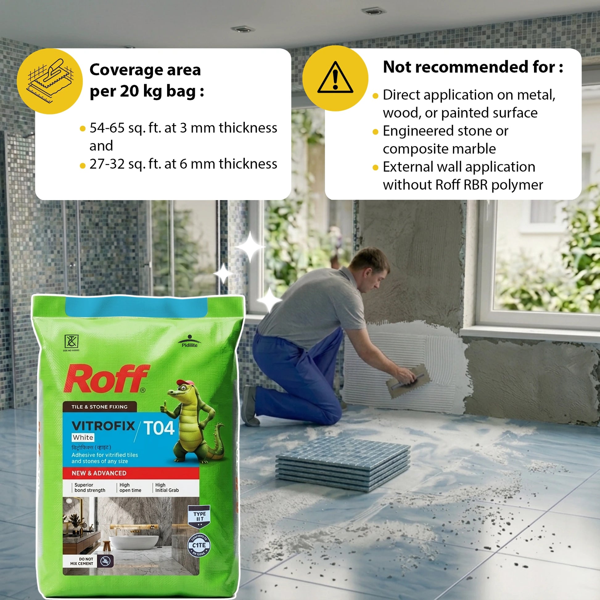 Roff T04 VFA Tile Adhesive, White, 20 Kg Bag | HomeRun, Bangalore