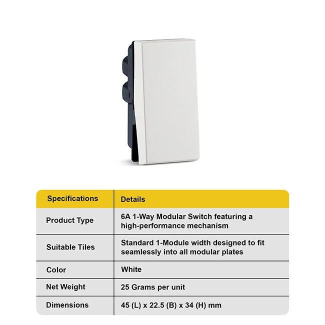 Legrand Myrius NextGen Switch, 6A, 1 Module | HomeRun, Bangalore