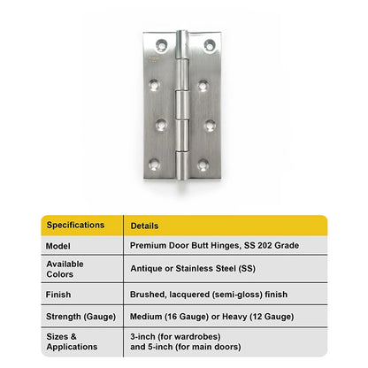 Premium Door Butt Hinges, Stainless Steel | HomeRun, Bangalore