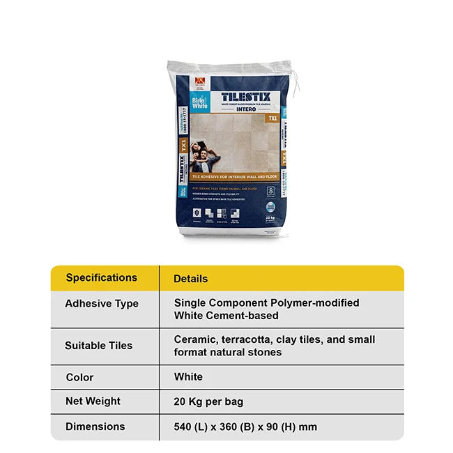 Birla White TX1 Tile Adhesive,White, 20 kg Bag | HomeRun, Bangalore
