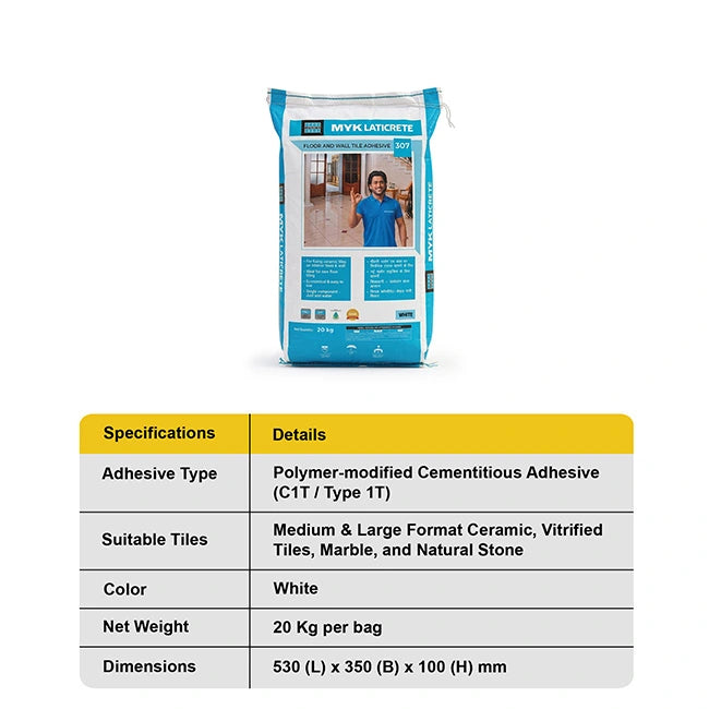 MYK Laticrete 307 Ceramic Tile Adhesive, White, 20 Kg Bag | HomeRun, Bangalore